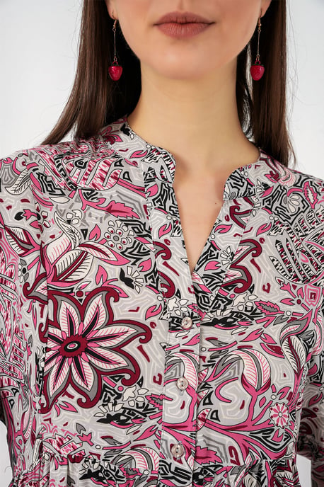 Gemustertes V-Ausschnitt Maxikleid - Image 5