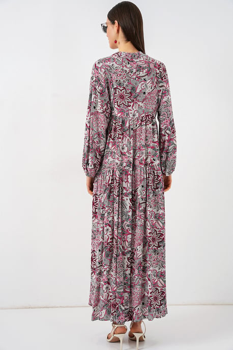 Gemustertes V-Ausschnitt Maxikleid - Image 6