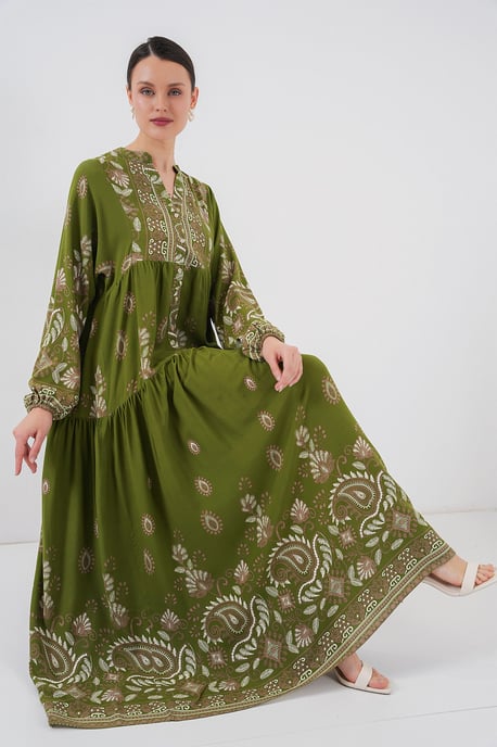 Gedrucktes V-Ausschnitt Maxikleid mit Knopfverschluss - Image 1