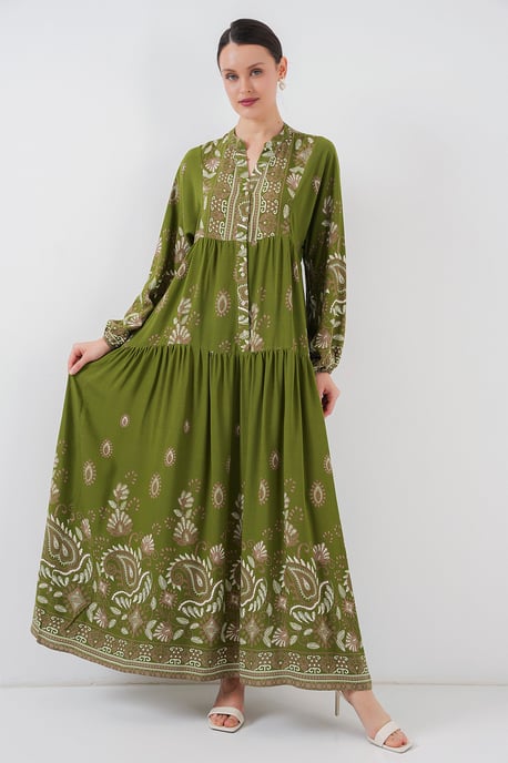 Gedrucktes V-Ausschnitt Maxikleid mit Knopfverschluss - Image 2