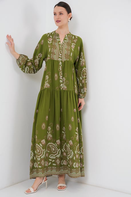 Gedrucktes V-Ausschnitt Maxikleid mit Knopfverschluss - Image 3