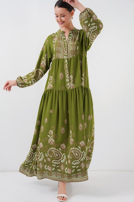 Gedrucktes V-Ausschnitt Maxikleid mit Knopfverschluss - Image 4