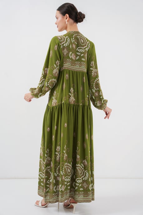 Gedrucktes V-Ausschnitt Maxikleid mit Knopfverschluss - Image 6