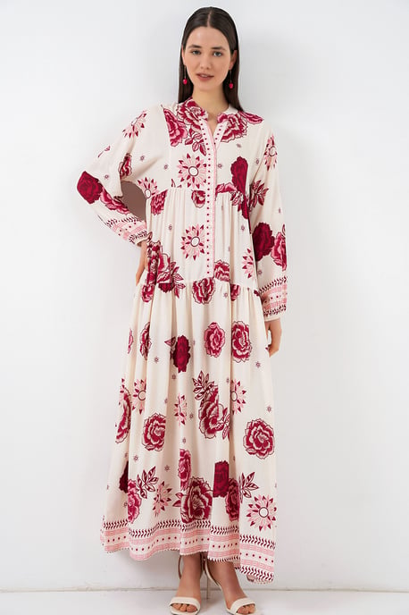 Gemustertes V-Ausschnitt Maxikleid - Image 2