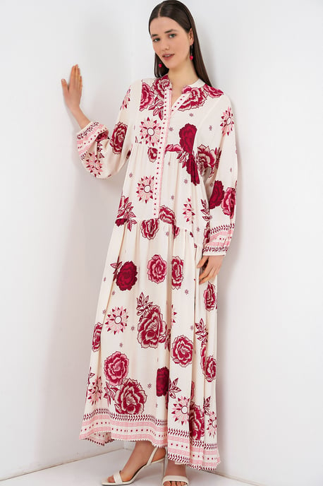 Gemustertes V-Ausschnitt Maxikleid - Image 3