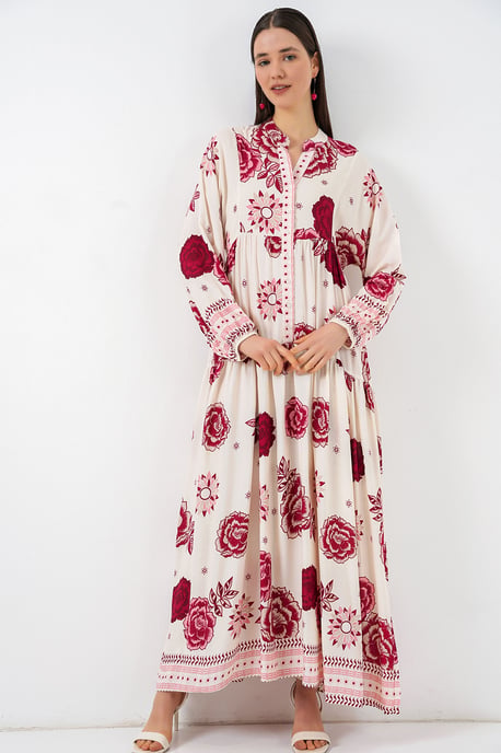 Gemustertes V-Ausschnitt Maxikleid - Image 4