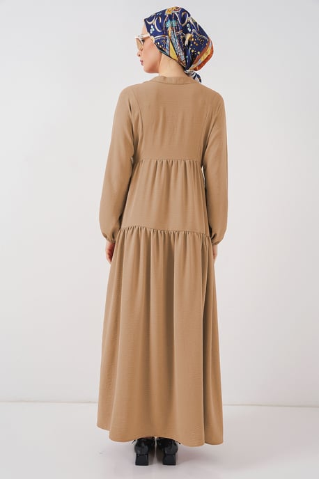 V-Ausschnitt Knopfverschluss Lässiges Maxi-Kleid - Image 3