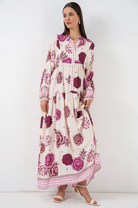 Gemustertes V-Ausschnitt Maxikleid - Image 3