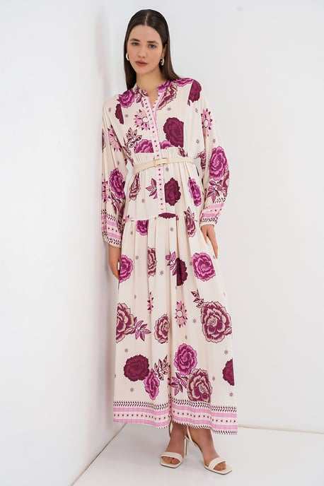 Gemustertes V-Ausschnitt Maxikleid - Image 4