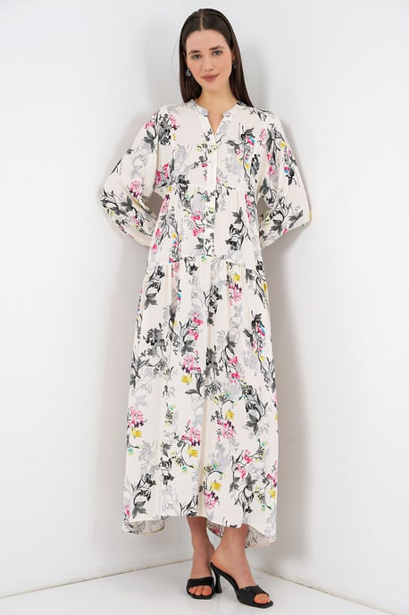 Gemustertes V-Ausschnitt Maxikleid - Image 3