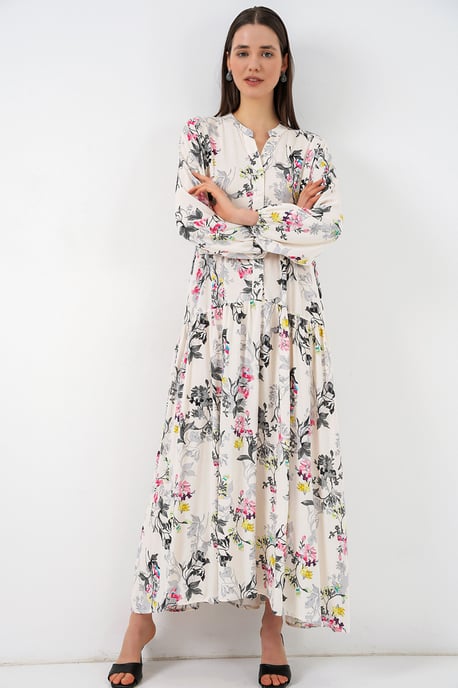 Gemustertes V-Ausschnitt Maxikleid - Image 4