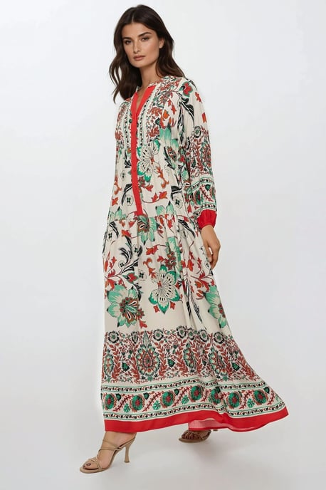 Bedrucktes Langarm-Viskose-Maxi-Kleid - Image 4