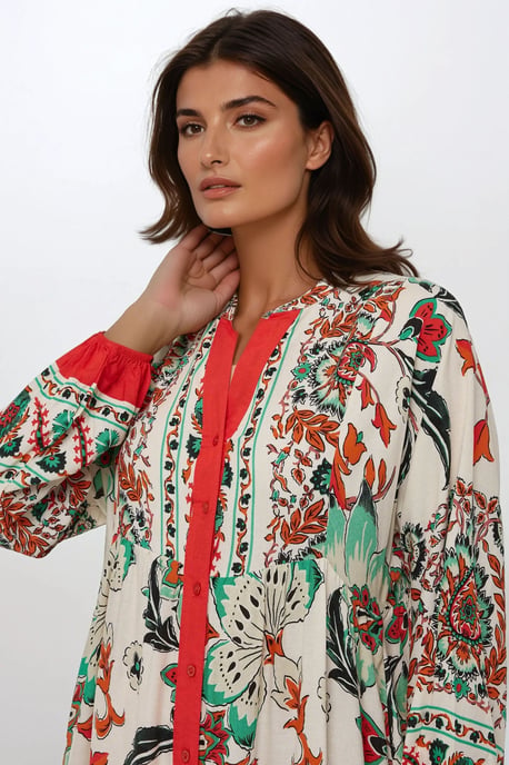 Bedrucktes Langarm-Viskose-Maxi-Kleid - Image 5