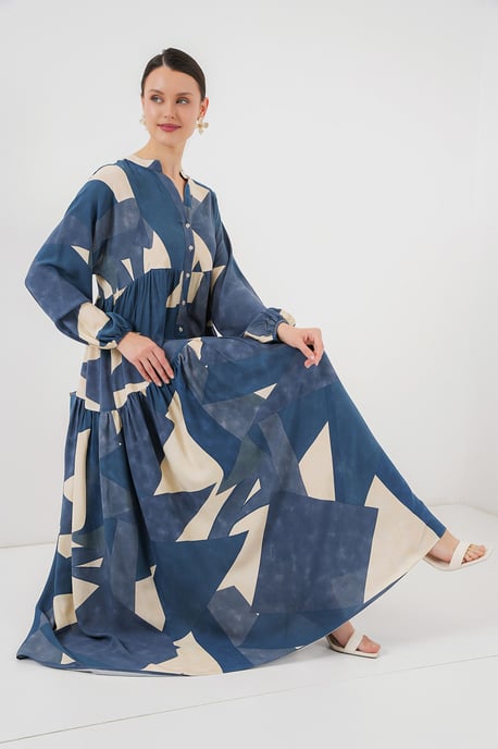 Gedrucktes V-Ausschnitt Maxikleid mit Knopfverschluss - Image 1
