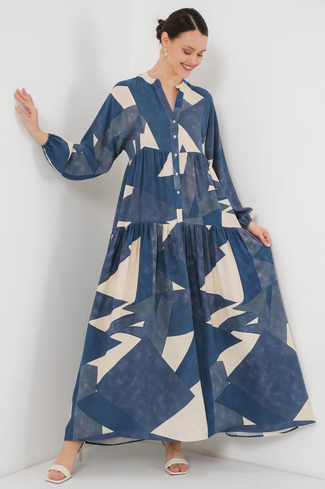 Gedrucktes V-Ausschnitt Maxikleid mit Knopfverschluss - Image 2