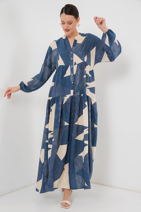 Gedrucktes V-Ausschnitt Maxikleid mit Knopfverschluss - Image 3