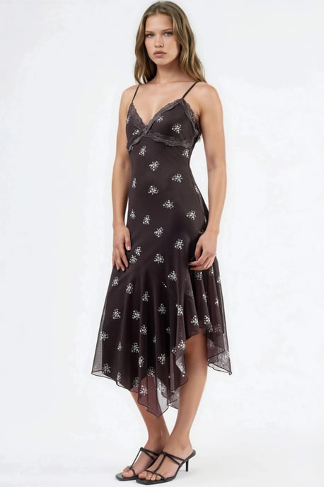 V-Ausschnitt Bedrucktes Bodycon Maxikleid mit Spitze - Image 2