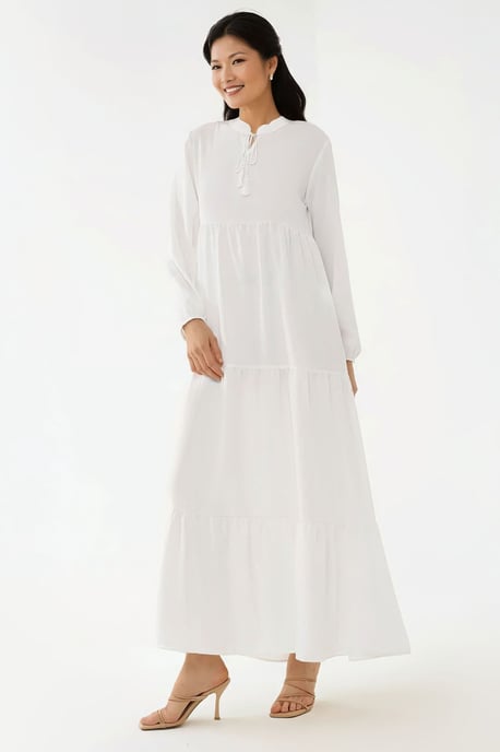 Texturiertes Maxi-Kleid mit Rundhalsausschnitt und Knöpfen - Image 3