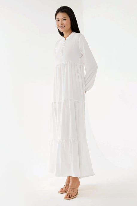 Texturiertes Maxi-Kleid mit Rundhalsausschnitt und Knöpfen - Image 4
