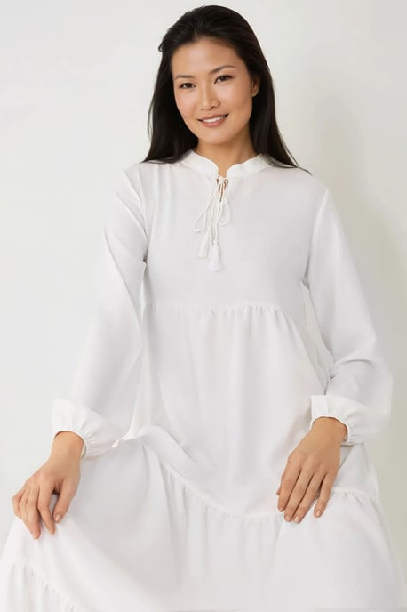 Texturiertes Maxi-Kleid mit Rundhalsausschnitt und Knöpfen - Image 6