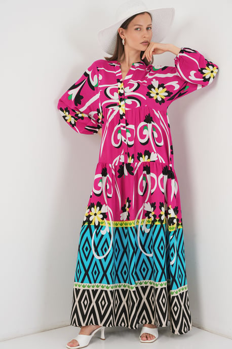 Muster Maxi-Kleid mit V-Ausschnitt - Image 1