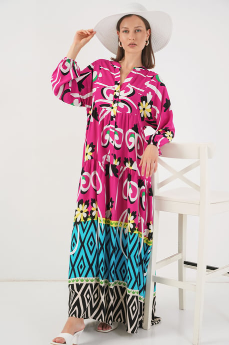 Muster Maxi-Kleid mit V-Ausschnitt - Image 3
