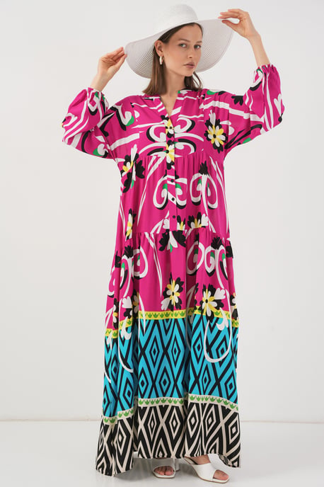 Muster Maxi-Kleid mit V-Ausschnitt - Image 4