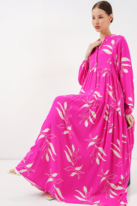 Gemustertes V-Ausschnitt Maxikleid - Image 3