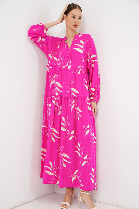 Gemustertes V-Ausschnitt Maxikleid - Image 4