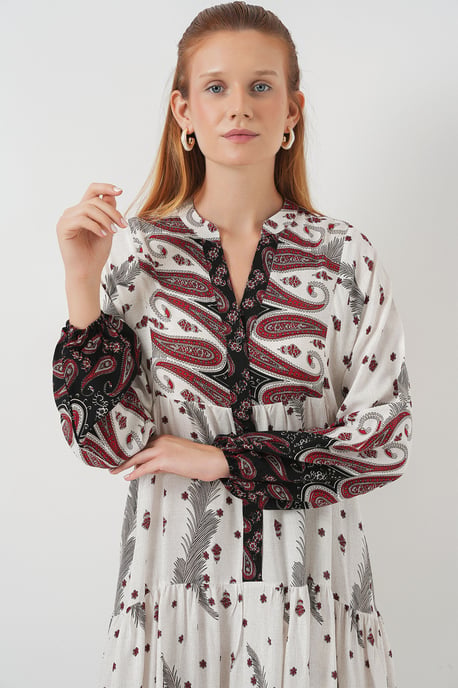 Gemustertes V-Ausschnitt Maxikleid - Image 2