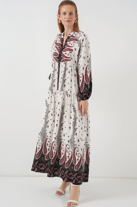 Gemustertes V-Ausschnitt Maxikleid - Image 3