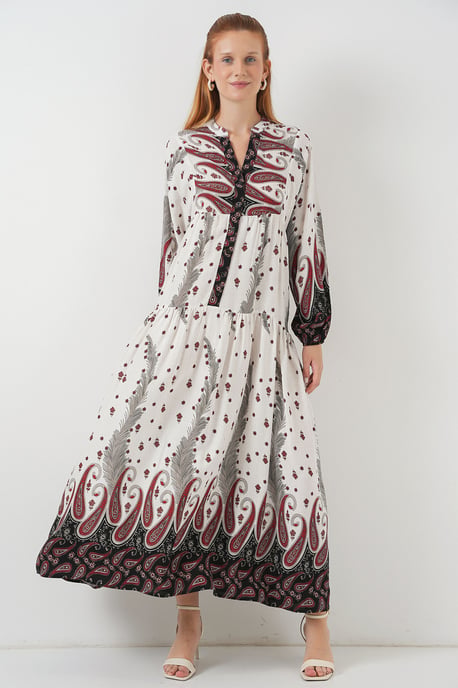 Gemustertes V-Ausschnitt Maxikleid - Image 4