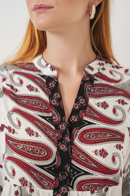 Gemustertes V-Ausschnitt Maxikleid - Image 5
