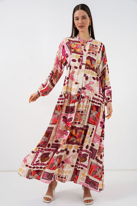 Gemustertes V-Ausschnitt Maxikleid - Image 1