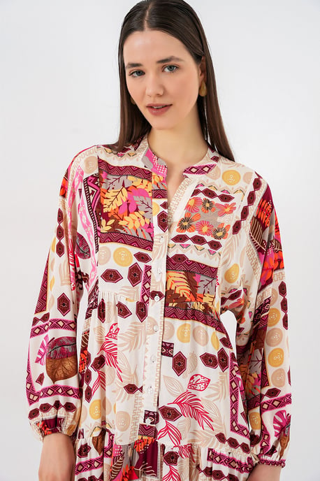 Gemustertes V-Ausschnitt Maxikleid - Image 2