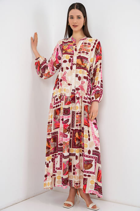 Gemustertes V-Ausschnitt Maxikleid - Image 3