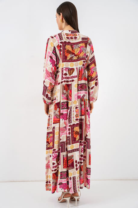 Gemustertes V-Ausschnitt Maxikleid - Image 5