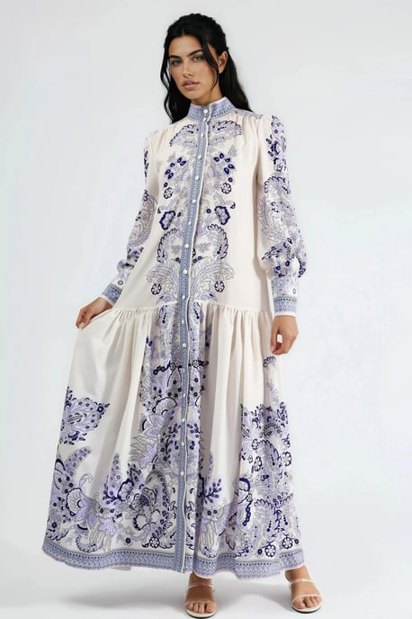 Maxi-Kleid mit Mandarin-Kragen und Gürtel - Image 5
