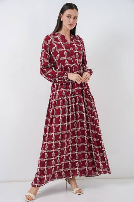 Gemustertes V-Ausschnitt Maxikleid - Image 2