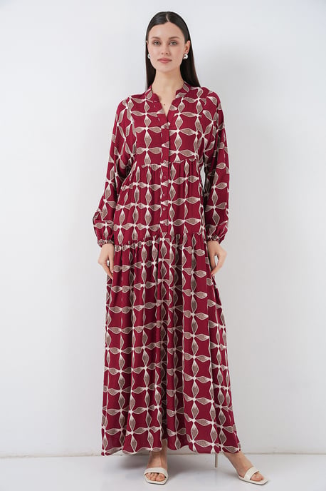Gemustertes V-Ausschnitt Maxikleid - Image 3