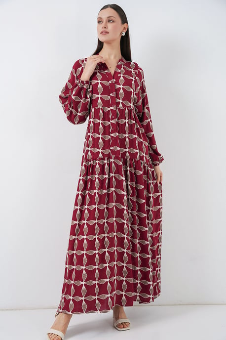 Gemustertes V-Ausschnitt Maxikleid - Image 4