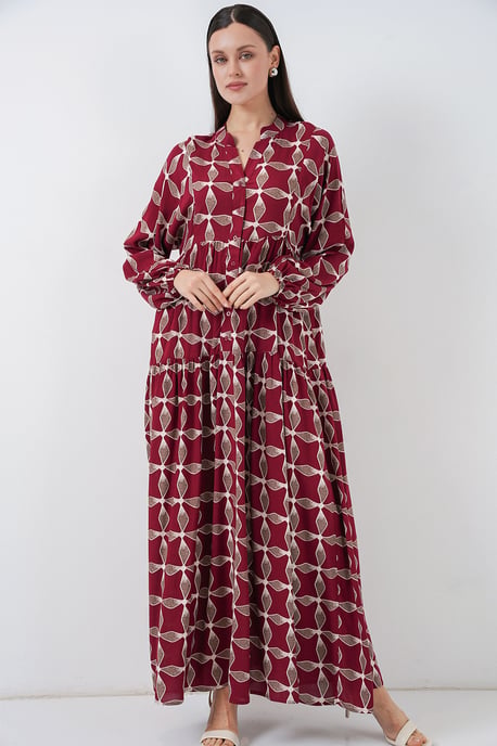 Gemustertes V-Ausschnitt Maxikleid - Image 5