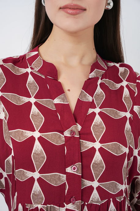 Gemustertes V-Ausschnitt Maxikleid - Image 6