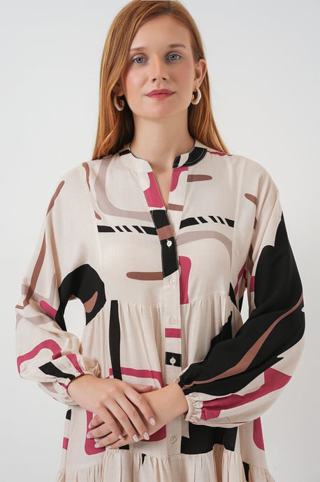 Gemustertes V-Ausschnitt Maxikleid - Image 2