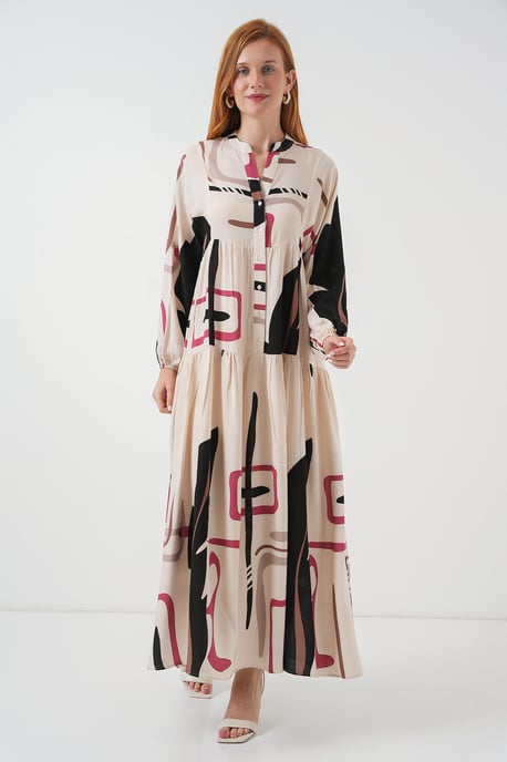 Gemustertes V-Ausschnitt Maxikleid - Image 3