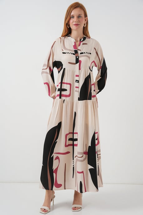 Gemustertes V-Ausschnitt Maxikleid - Image 4