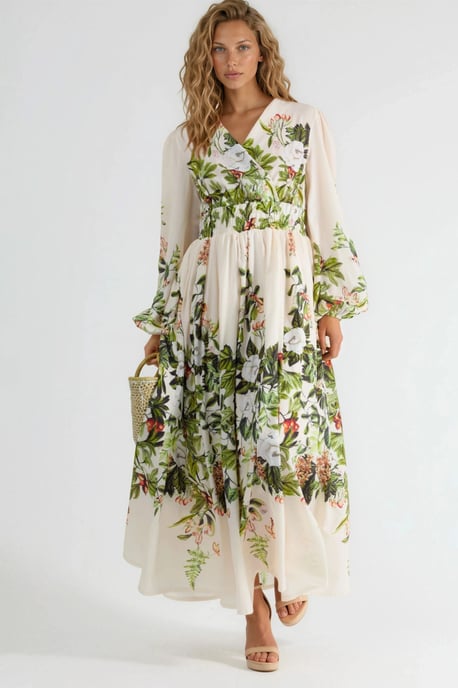 Blumen V-Ausschnitt Langarm Maxikleid - Image 2