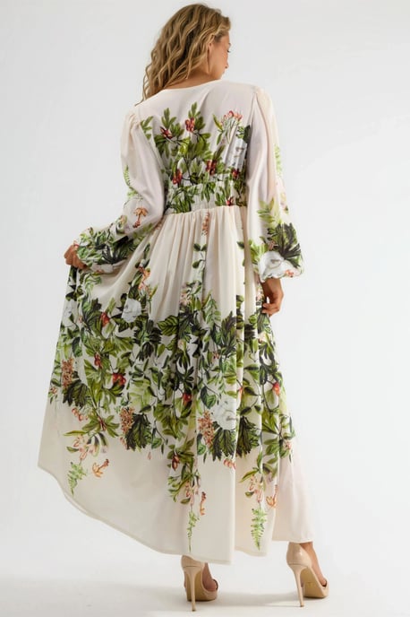 Blumen V-Ausschnitt Langarm Maxikleid - Image 3