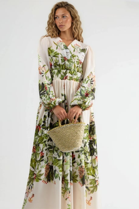 Blumen V-Ausschnitt Langarm Maxikleid - Image 4