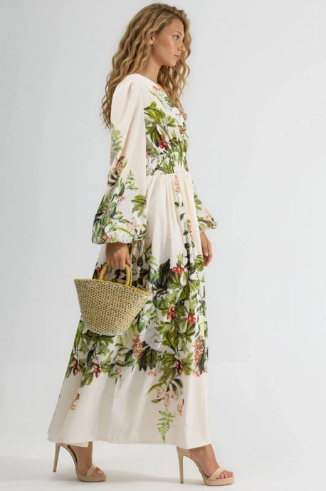Blumen V-Ausschnitt Langarm Maxikleid - Image 5